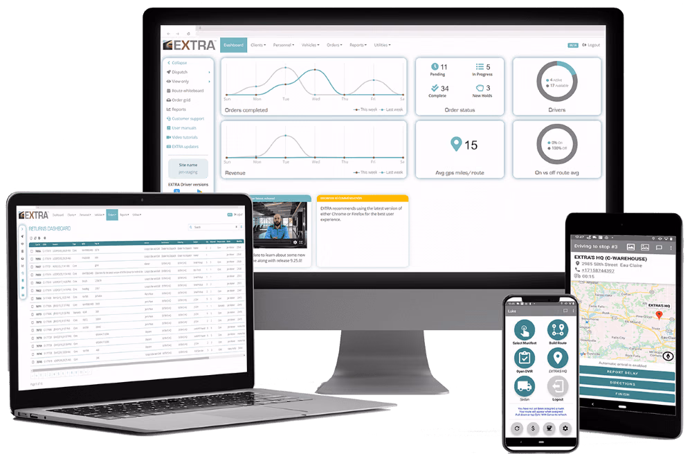 The Elite EXTRA software suite on a desktop, laptop, tablet, and phone