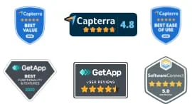 A collection of customer review crests showing between 4.5-5 stars