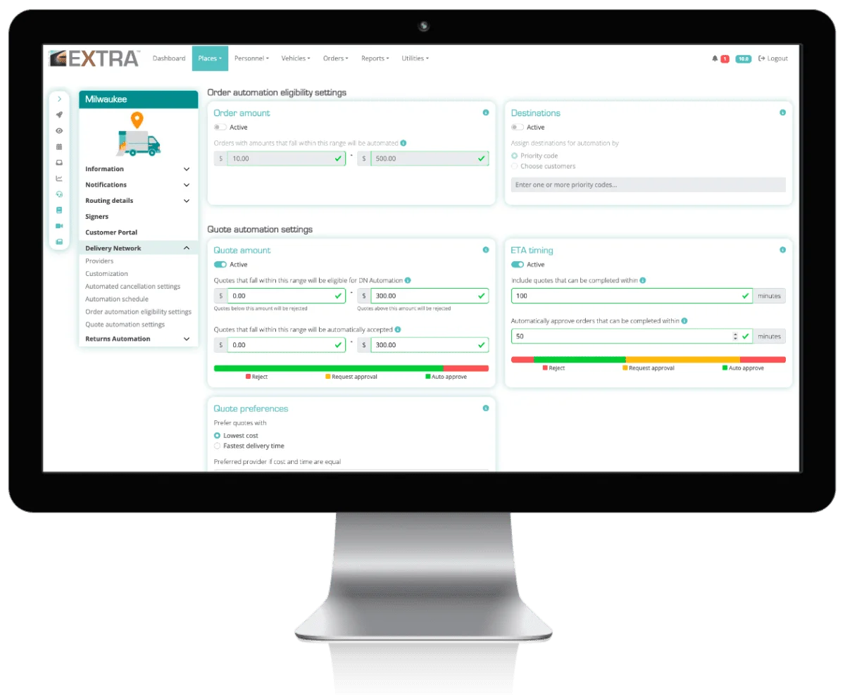 The automation settings screen for Delivery Network on a desktop screen