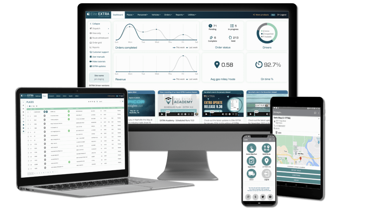 Elite EXTRA's software suite on different device screens