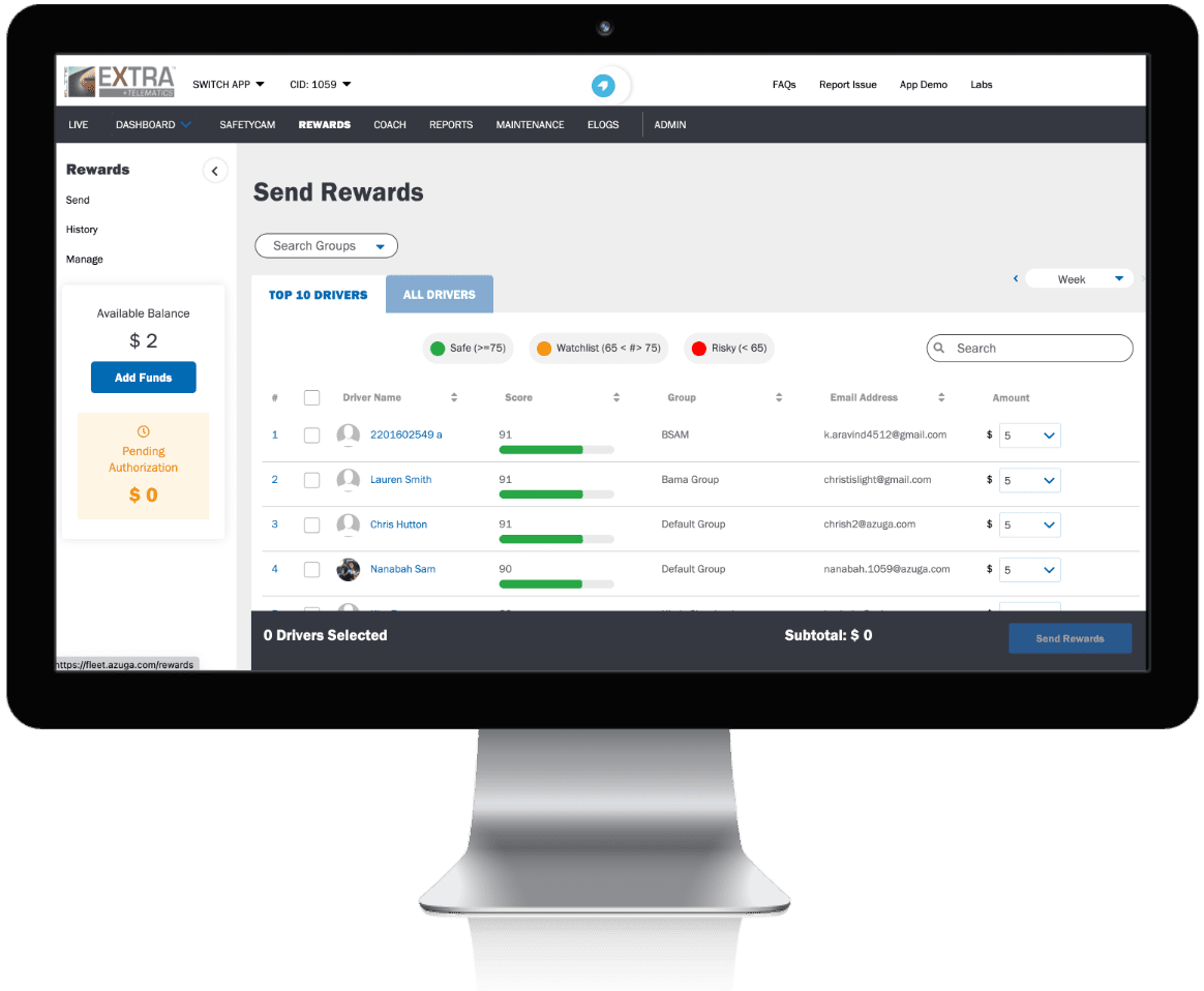 Fleet Telematics Driver Rewards