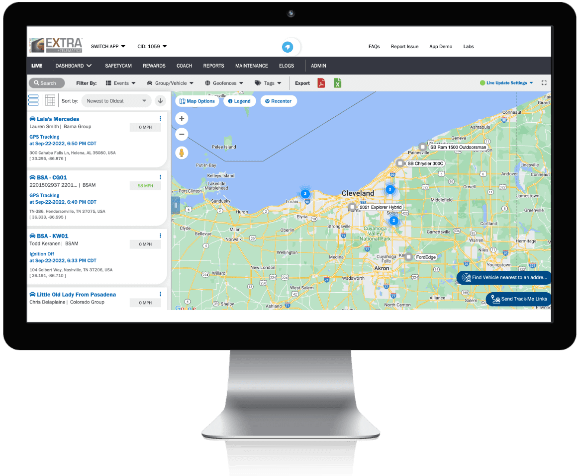 Fleet Telematics vehicles on map