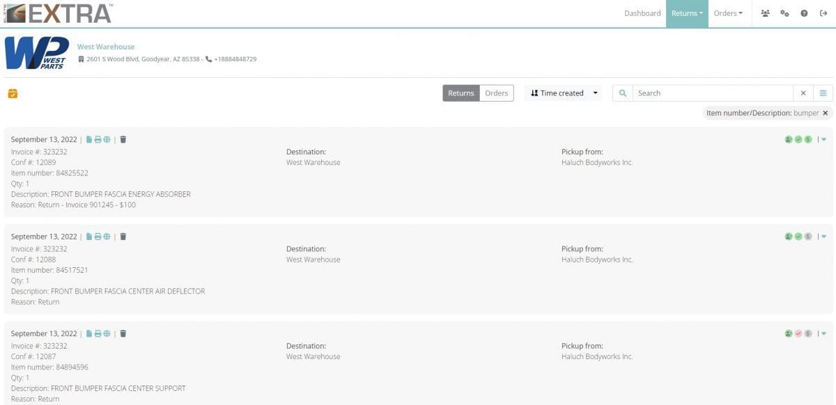 Image of the Returns Automation customer portal