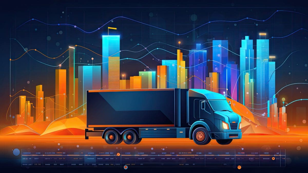 ROI Guide for Elite EXTRA Fleet Telematics header image of a delivery truck with analytics graphs in the background