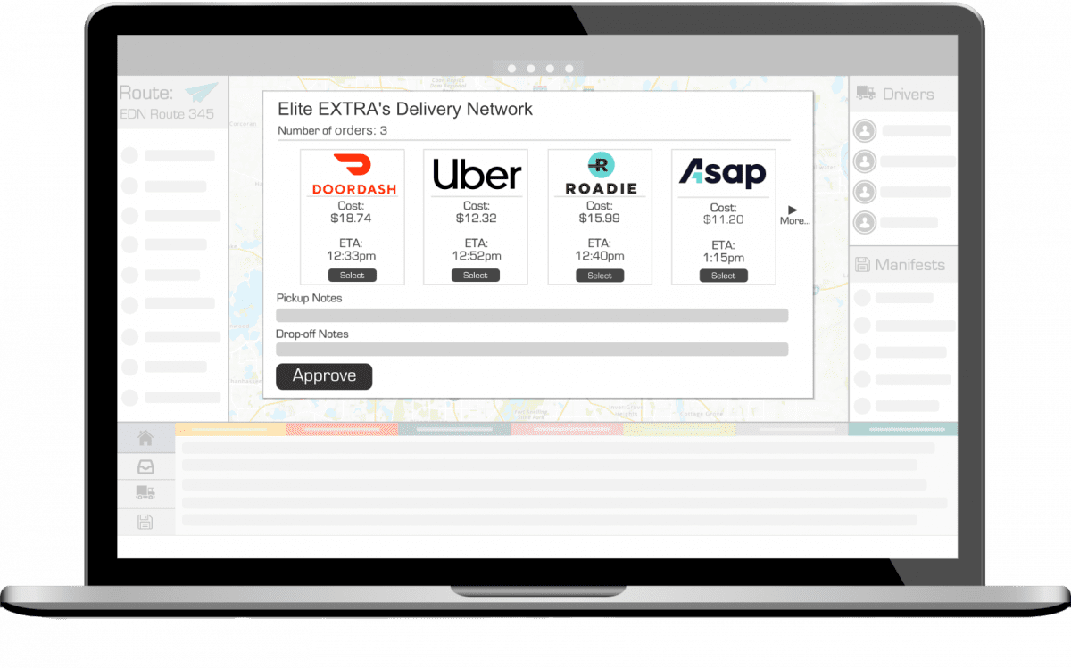 Mockup of Delivery Network options on laptop