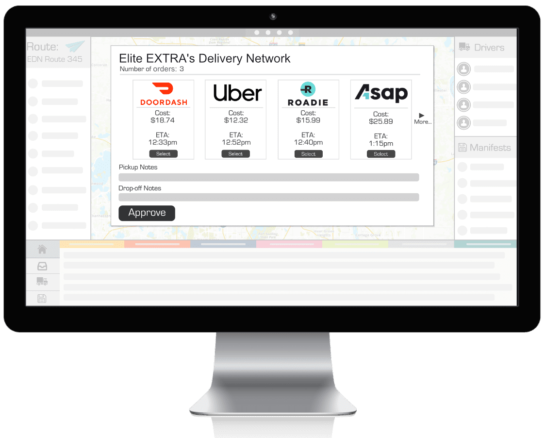 Mockup of Delivery Network with providers on desktop monitor