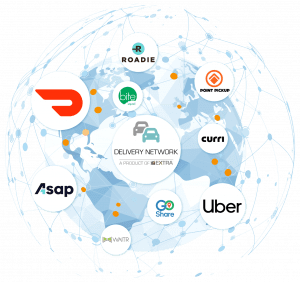 Delivery Network provider logos overlaid over a globe network graphic