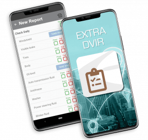 Two mobile devices showing EXTRA DVIR app for FMCSA compliance