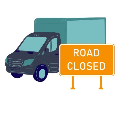Out for delivery - road obstruction graphic