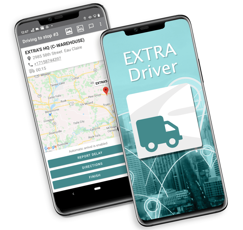 Images of the EXTRA Driver Mobile Application on mobile phones