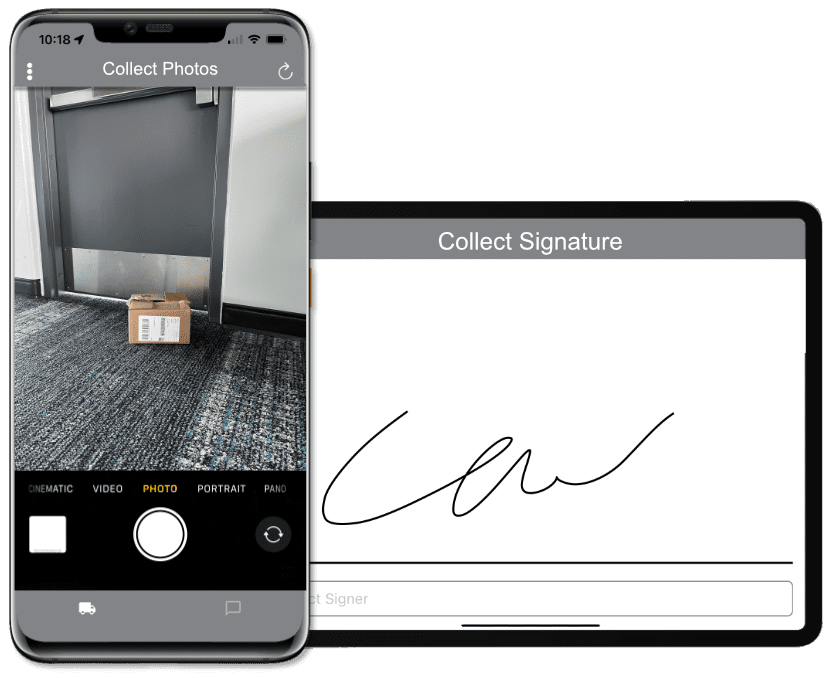 Image showing photo proof of delivery and signature proof of delivery on two mobile devices