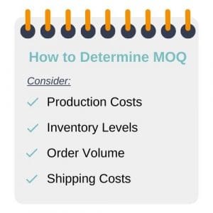 Checklist graphic for things to consider to determine MOQ