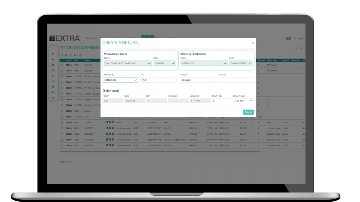 Image of creating a return on the returns dashboard