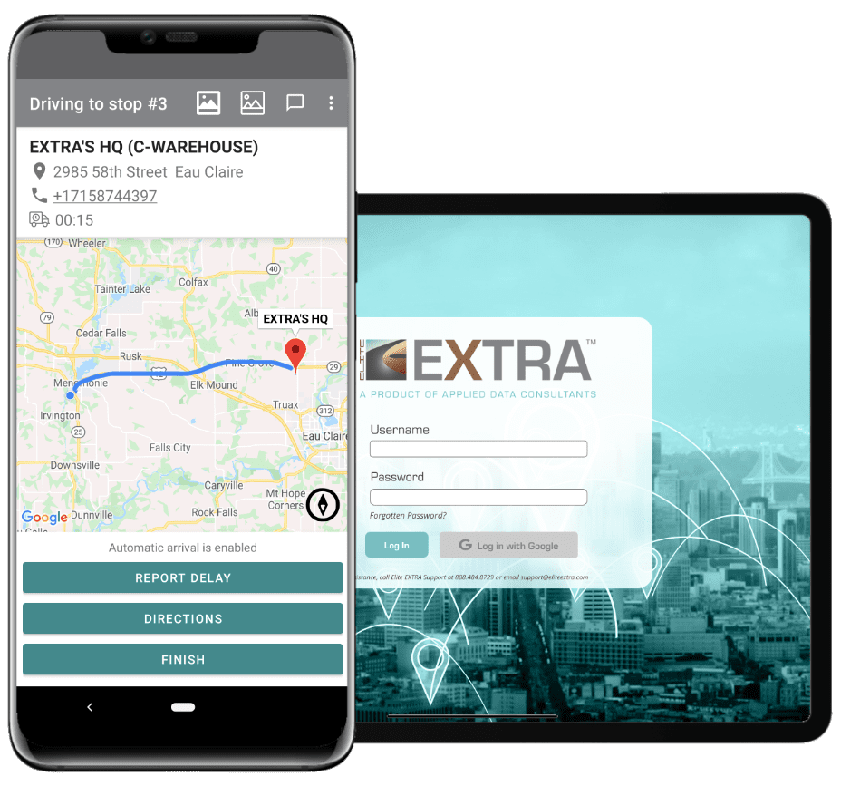 Image of the EXTRA Driver app on a mobile phone and a tablet