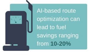 AI-based route optimization can lead to fuel savings ranging from 10-20% statistic