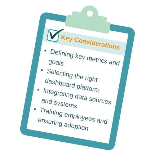 Checklist graphic of things to consider when implementing a customer experience dashboard