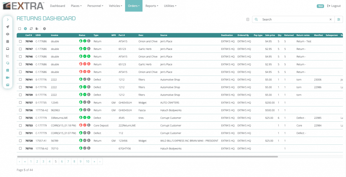 Image of return requests on the Returns Automation returns dashboard