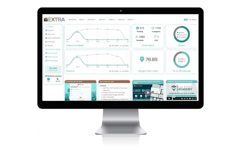 A logistics management dashboard application on a computer screen