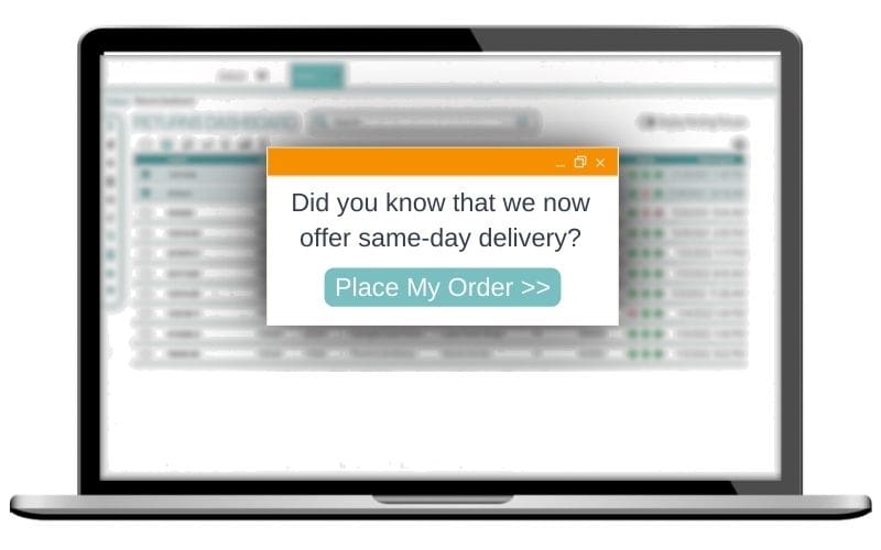 Graphic showing a same-day delivery option pop-up on a computer screen