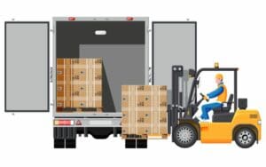 Graphic of a truck being loaded with packages and pallets for auto parts delivery