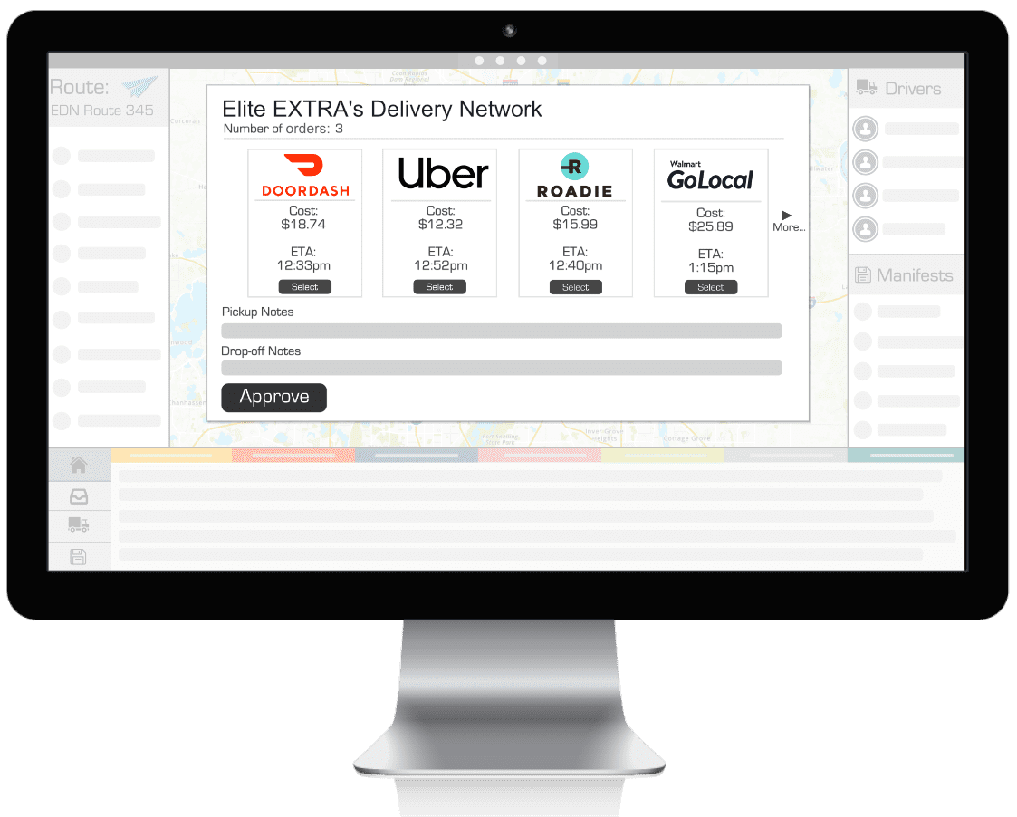 Delivery Network providers with quotes on a desktop screen