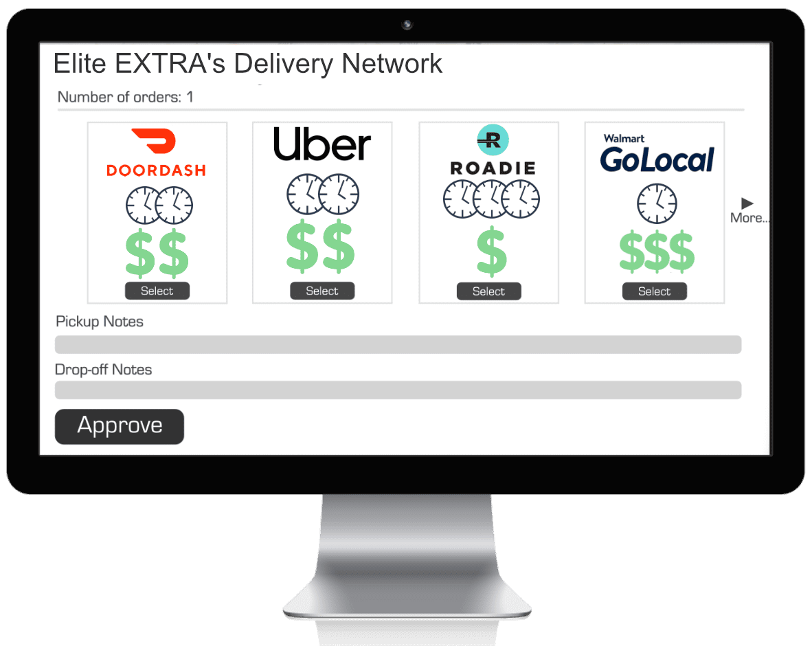 Delivery Network providers with quotes on a desktop dispatch screen